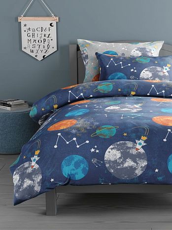 Постельное белье Cosmos, сатин, космос, синий