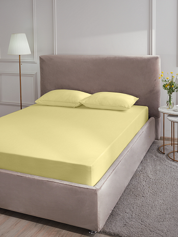 Простыня на резинке Lemon, ткань трикотажная, без рисунка, желтый