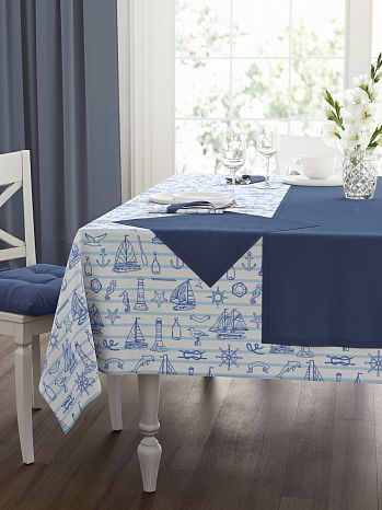 Набор кухонный (скатерть+салфетки 4 шт.) Sea breeze, море, синий