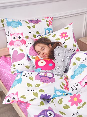 Постельное белье Funny owls, бязь, совы, белый