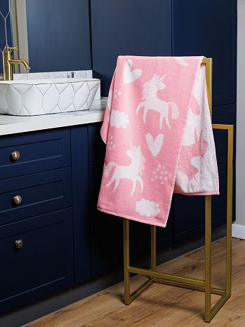 Полотенце махровое Unicorn, единороги, розовый
