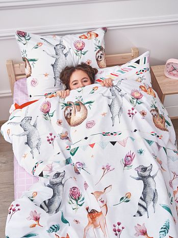 Постельное белье Cheerful morning, поплин, зверята, розовый