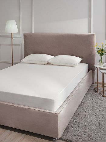 Простыня на резинке Shea butter, ткань трикотажная, без рисунка, молочный