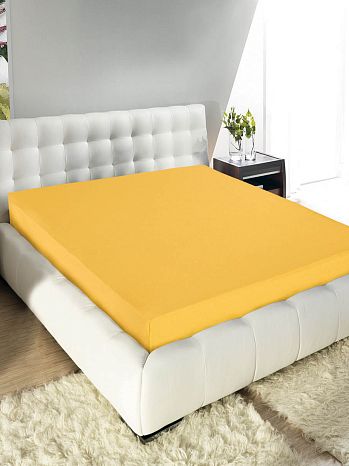 Простыня на резинке Yellow, ткань трикотажная, без рисунка, желтый