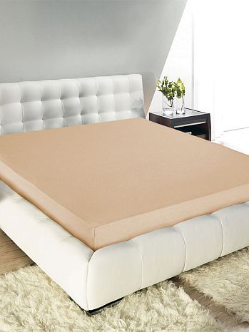 Простыня на резинке Beige, ткань трикотажная, без рисунка, бежевый
