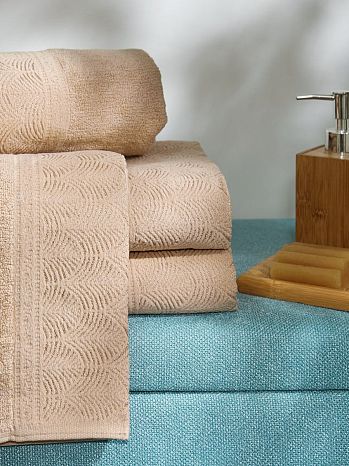 Полотенце махровое Aria almond, орнамент, бежевый