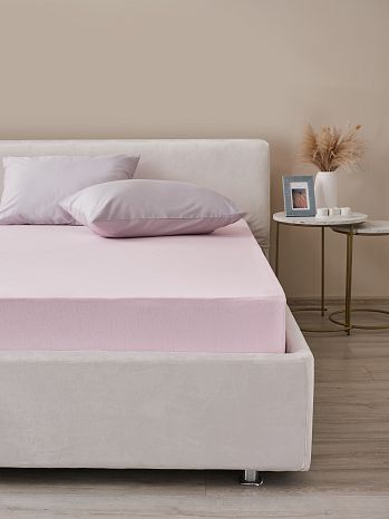 Простыня на резинке Verbena, ткань трикотажная, без рисунка, розовый