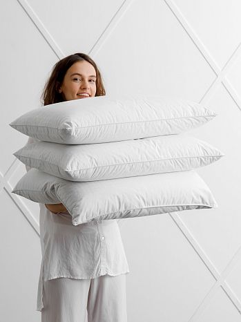 Подушка высокая Charlotte, пух первой категории, камушки, белый