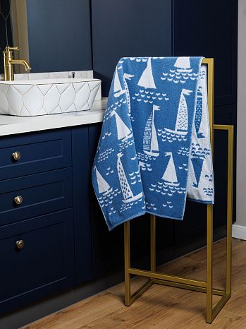 Полотенце махровое Blue sails, кораблик, голубой