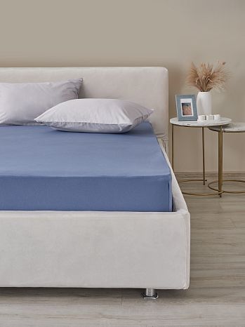 Простыня на резинке Indigo, ткань трикотажная, без рисунка, синий