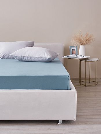 Простыня на резинке Sea wave, ткань трикотажная, без рисунка, голубой