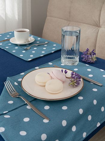 Набор кухонный (скатерть+подставки) Blue polka dot, горох, синий