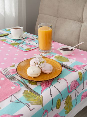 Набор кухонный (скатерть+подставки) Flamingo, птицы, розовый
