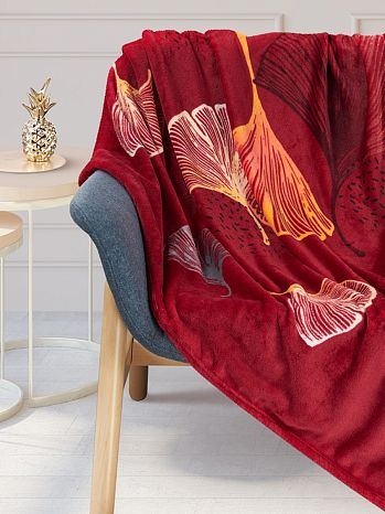 Плед Gingko, цветы, бордо