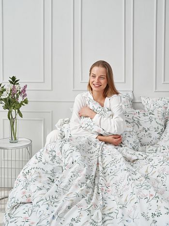 Постельное белье Gardenia, бязь, листья, белый