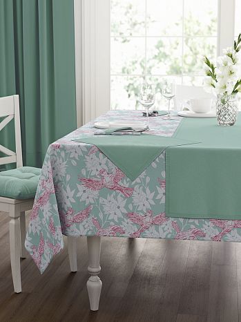 Набор кухонный (скатерть+салфетки 4 шт.) Origami, птицы, мята