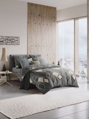 Постельное белье Rhomb, поплин, ромбы, серый