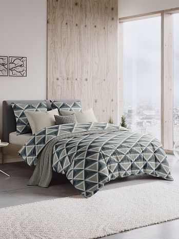 Постельное белье Pyramids, поплин, геометрия, серый