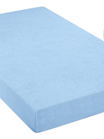 Простыня на резинке Wave, ткань трикотажная махровая, без рисунка, голубой