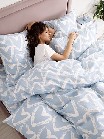 Постельное белье Affairs of the heart, бязь, сердечки, голубой