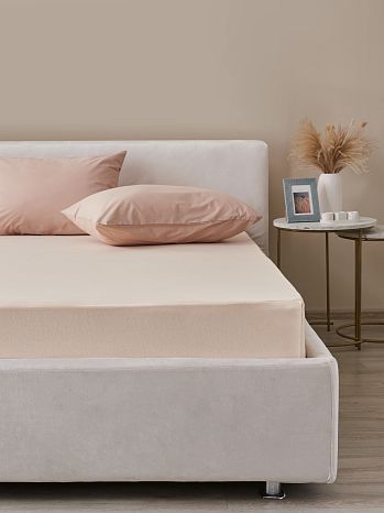 Простыня на резинке Beige, ткань трикотажная, без рисунка, бежевый
