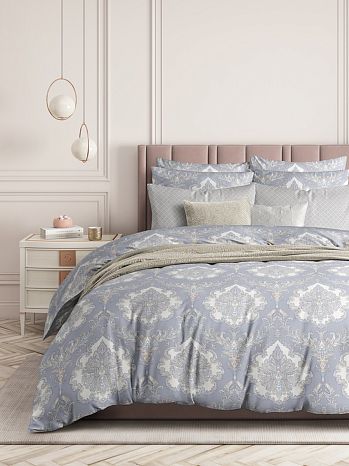 Постельное белье Damask, бязь, орнамент, синий