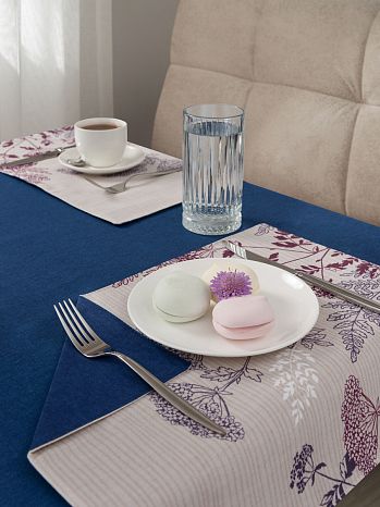 Набор кухонный (скатерть+подставки) Herbarium, цветы, серый