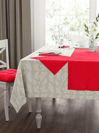 Набор кухонный (скатерть+салфетки 4 шт.) Butterflies, без рисунка, красный