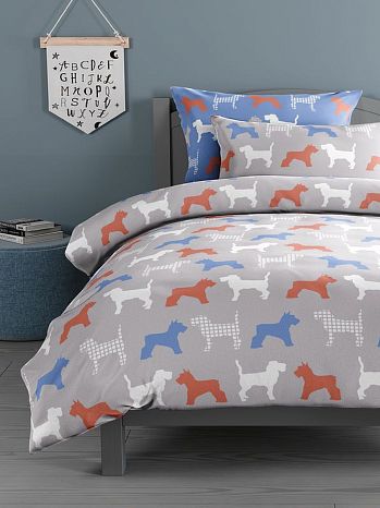 Постельное белье Dog show, поплин, собачки, серый