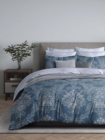 Постельное белье Lira, бязь, орнамент, синий