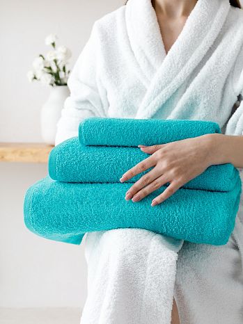 Набор полотенец махровых Turquoise, без рисунка, бирюзовый