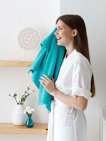 Полотенце махровое Turquoise, без рисунка, бирюзовый