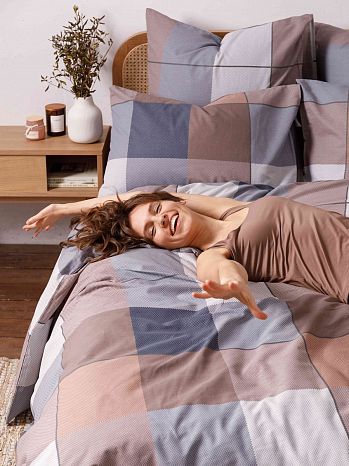 Постельное белье Cozy evening, бязь, клетка, коричневый