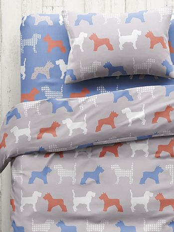 Набор наволочек на молнии Dog show, поплин, собачки, серый