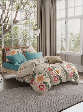 Постельное белье Garden rhapsody, поплин, цветы, бежевый