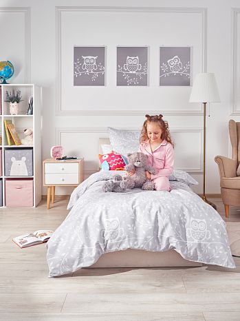Постельное белье Owls, бязь, совы, серый