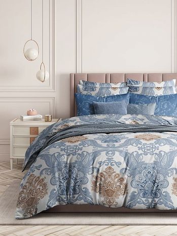 Постельное белье Moroccan pattern, поплин, вензеля, голубой