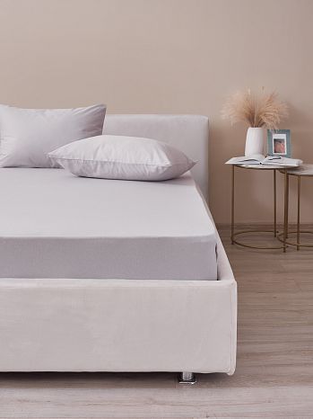 Простыня на резинке Gray, ткань трикотажная, без рисунка, серый