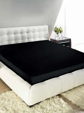 Простыня на резинке Black, ткань трикотажная, без рисунка, черный