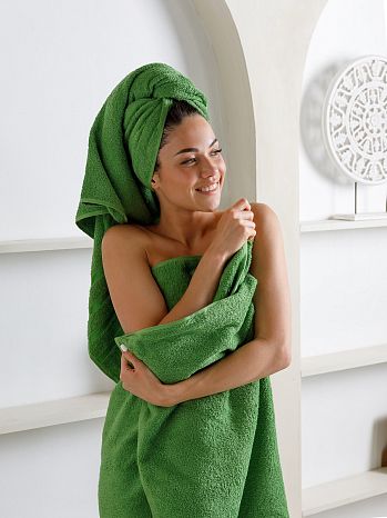 Набор полотенец махровых Spicy green, без рисунка, зеленый
