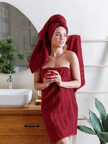 Набор полотенец махровых Pomegranate, без рисунка, красный
