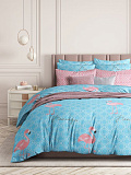 Постельное белье Flamingo, перкаль, фламинго, голубой