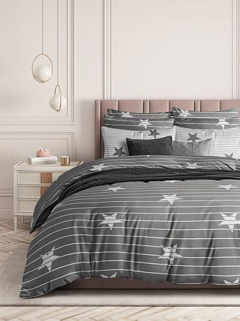 Постельное белье Stars, перкаль, полосы, серый