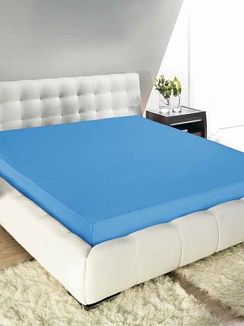 Простыня на резинке Wave, ткань трикотажная, без рисунка, голубой