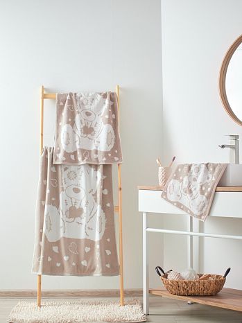 Полотенце махровое Teddy beige, мишки, бежевый