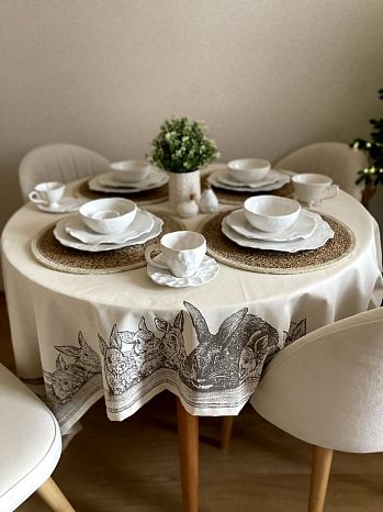 Скатерть Rabbit family, кролики, серый