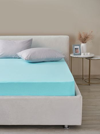 Простыня на резинке Wave, ткань трикотажная, без рисунка, голубой