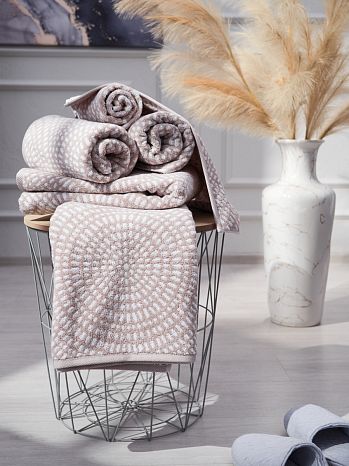 Полотенце махровое Illusion, круги, бежевый