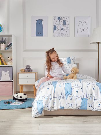 Постельное белье Plush, бязь, мишки, голубой