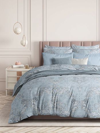 Постельное белье Azure, поплин, вензеля, голубой